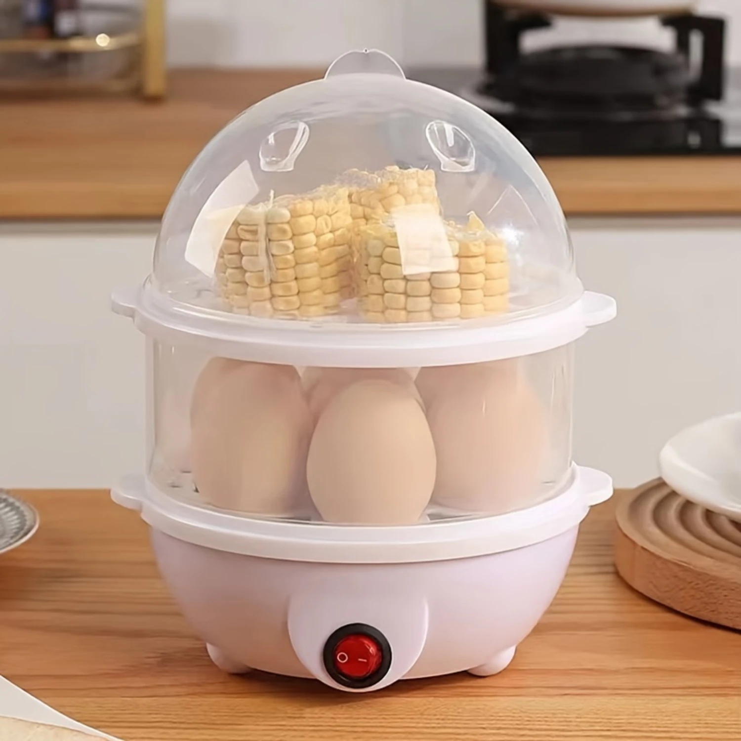 

1pc Dormitory Office Multi Functional Egg Boiler Double Layer Transparent Egg Household Egg Mini Small Appliance