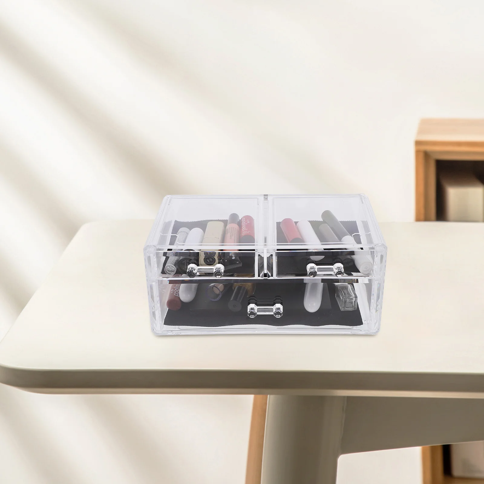 

Clear Acrylic Three Drawer Counter Storage Makeup Organizer Small Drawer for Vanity Desk Clear Storage Drawers