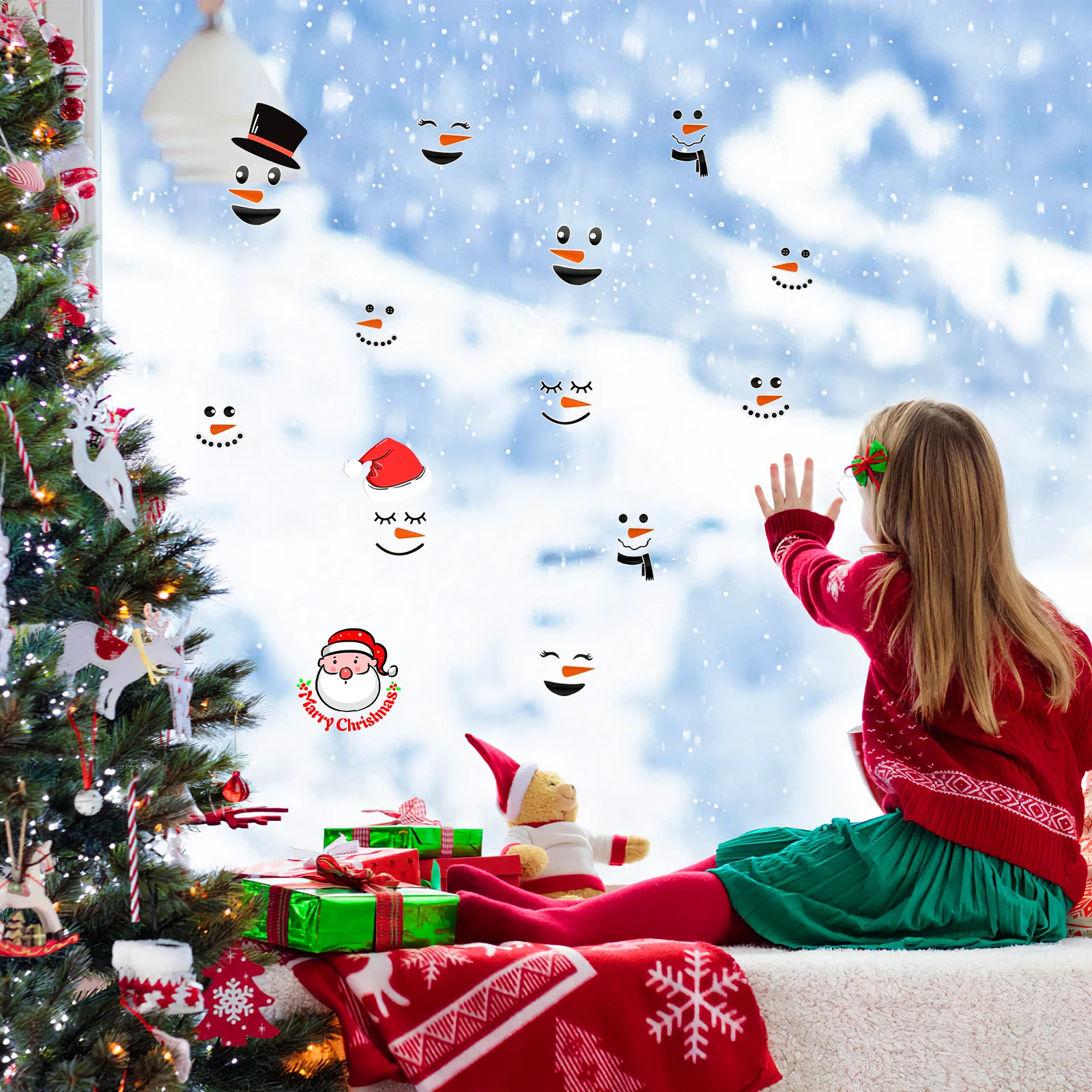 

Snowman Christmas Stickers PVC Removable Wall Sticker Self-Adhesive for Party Decorations Doors Windows Holiday Celebration