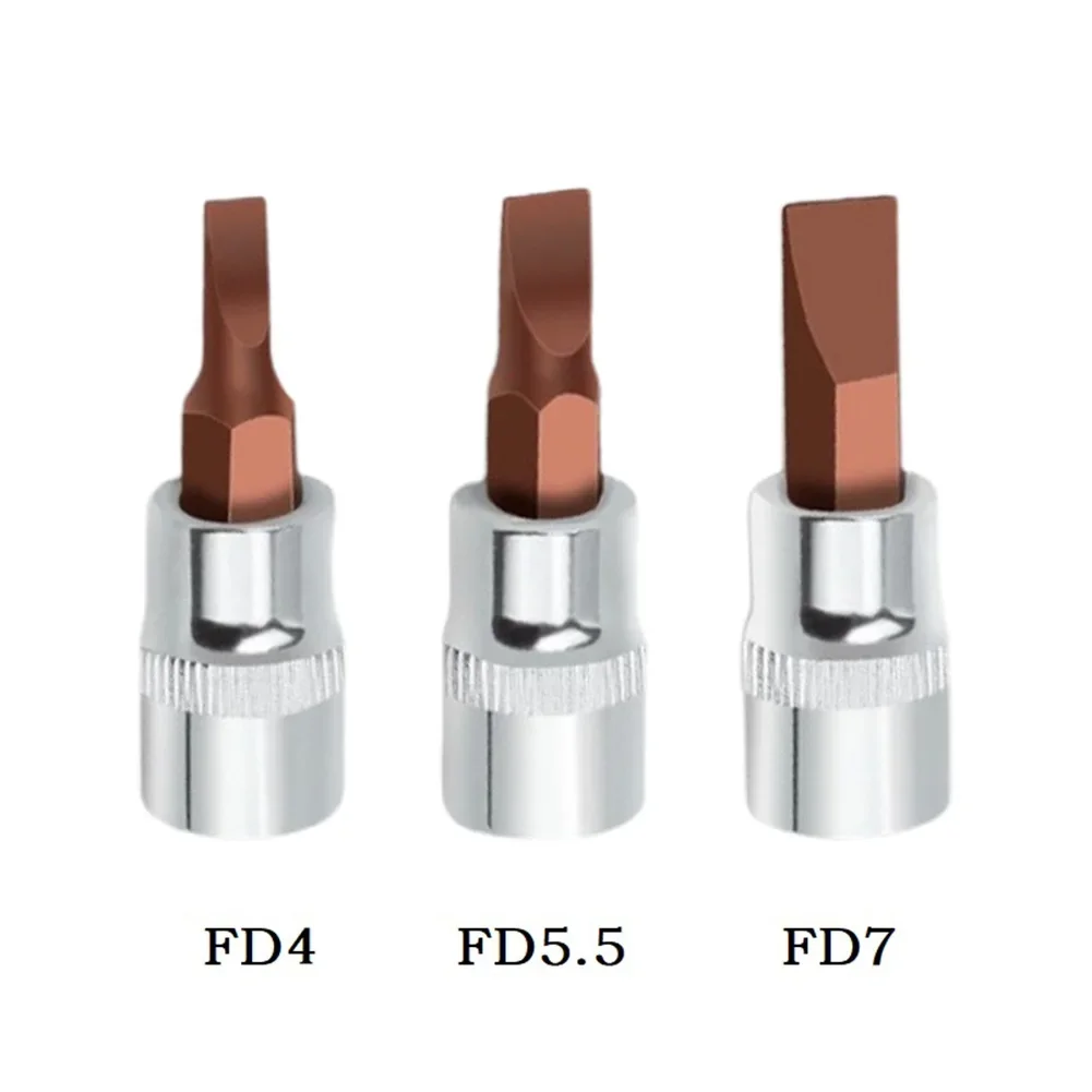 FD Slotted Screwdriver Bits 1/4 Inch Drive Socket Head Hand Tools FD4 FD5.5 FD7 Chrome Vanadium Steel Socket Wrenches