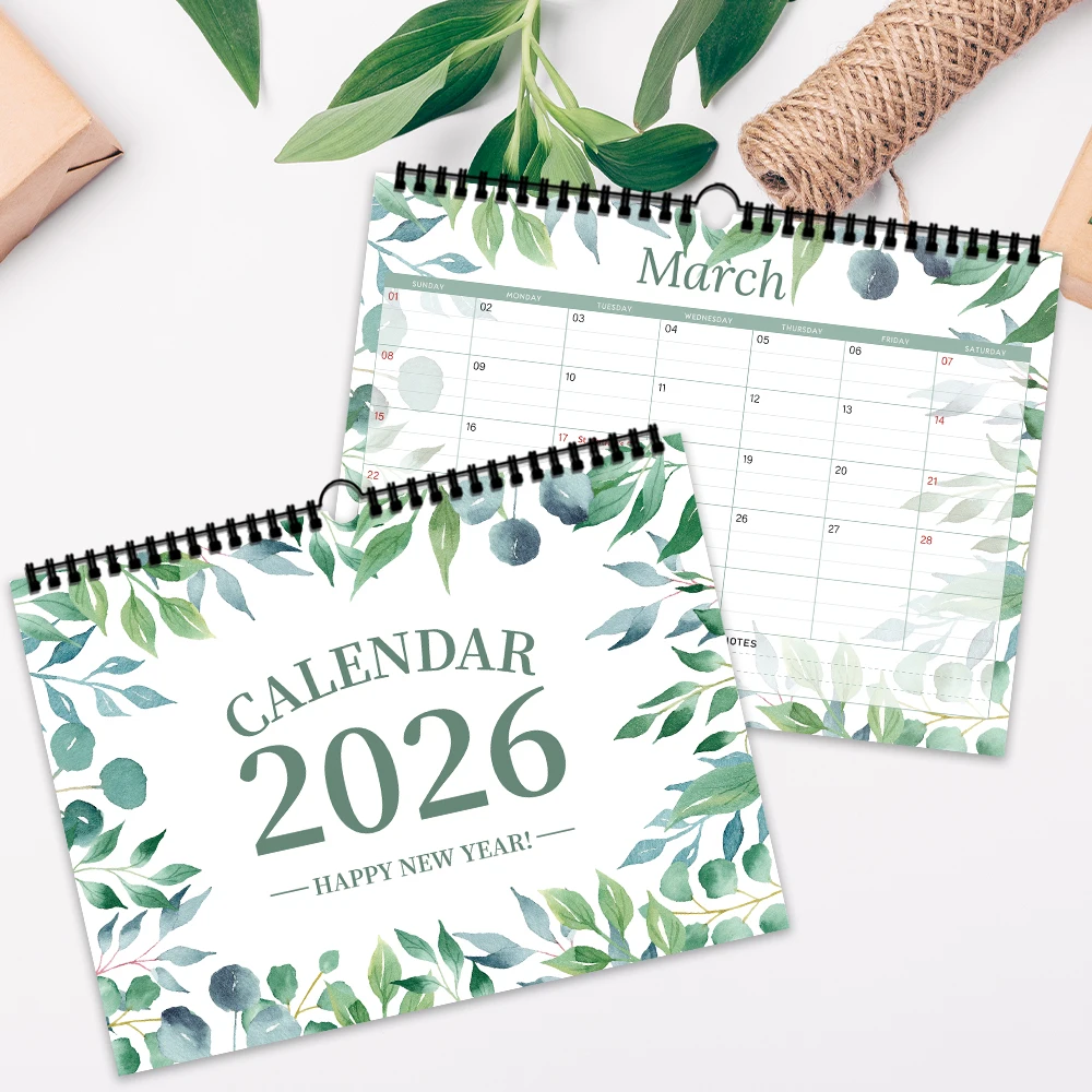 

1pc 2026 Calendar,Small Clear Plant Design,12 Months Different Designs,Christmas Gift,Spiral Binding,Wall Hanging, New Year Gift