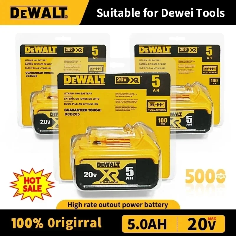100% DEWALT Original 18V 20V 6.0AH 5Ah, DCB206, DCB205 With Fast Charging, 20V Lithium Battery, Power Tool Battery