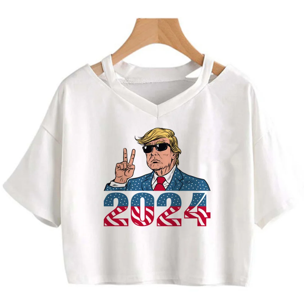 Trump 2024 cyber y2k trashy graphic  crop top Female Harajuku 90s cute goth t-shirts clothes