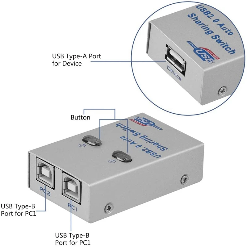 Hot TTKK FJGEAR USB Auto Sharing Switch 2 Port USB2.0 Switcher HUB Selector Adapter For Printer Computer Scanner Keyboard