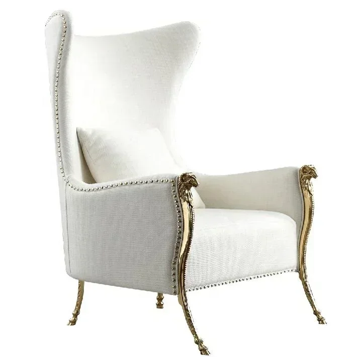

Hot Sale Luxury Modern Metal Design Copper Leg High Back Velvet Fabric Single Leisure Accent Armchair Sofa Chair