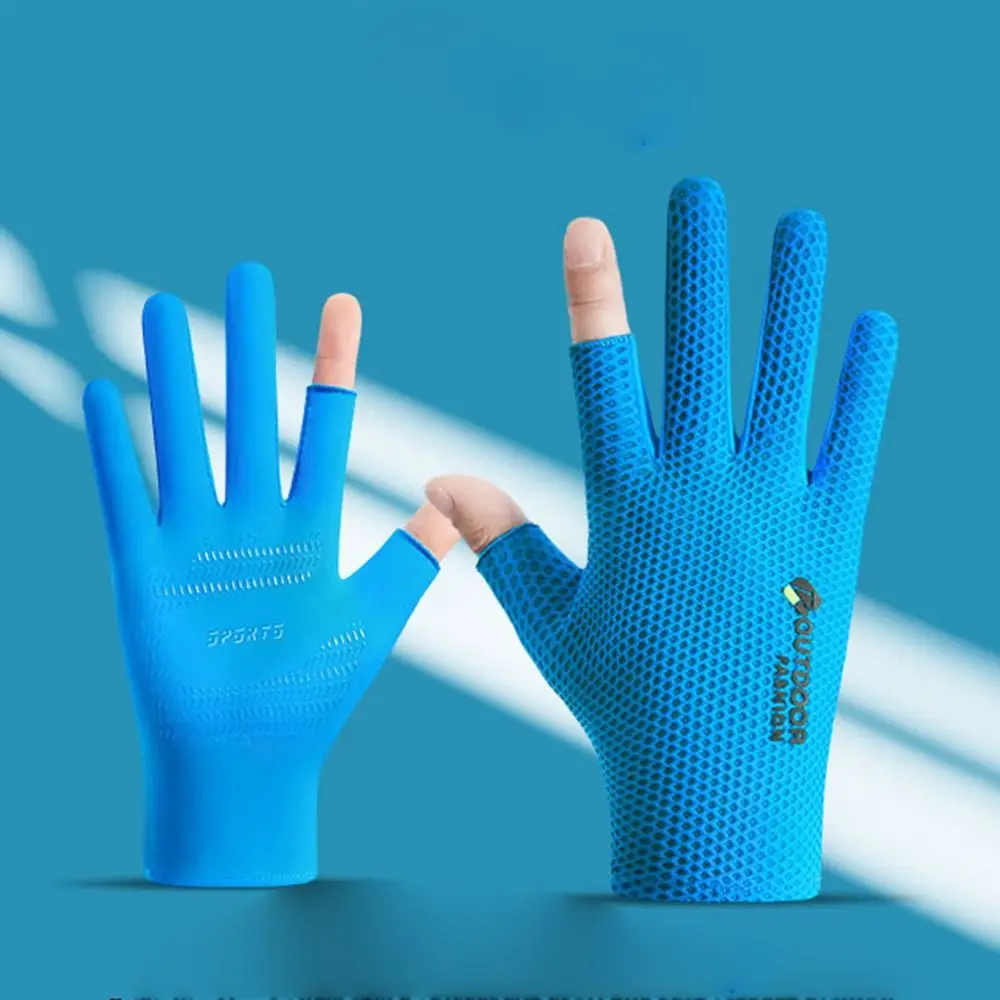 Mesh Ice Silk Gloves Comfortable Thin Non-slip Cycling Mittens Sun Protection Show Two Fingers Sports Gloves Training