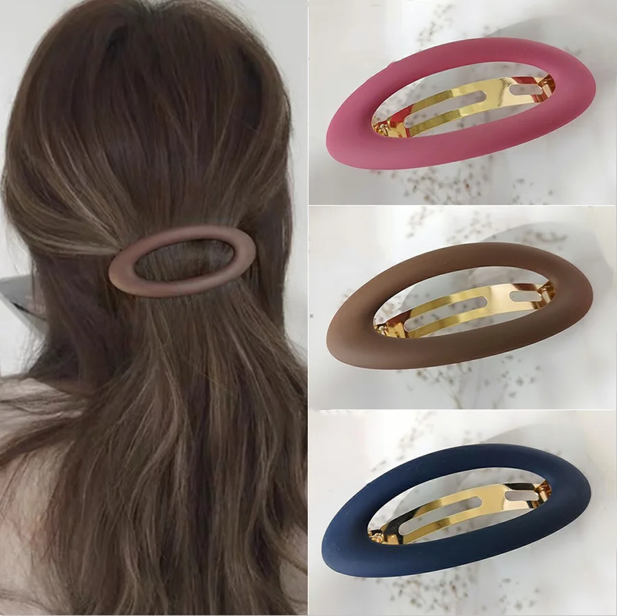 

New Fashionable Simple Frosted Spring Clip Women's Vintage Geometric Round Hair Clip Versatile Girl's Side Clip Korean Headwear