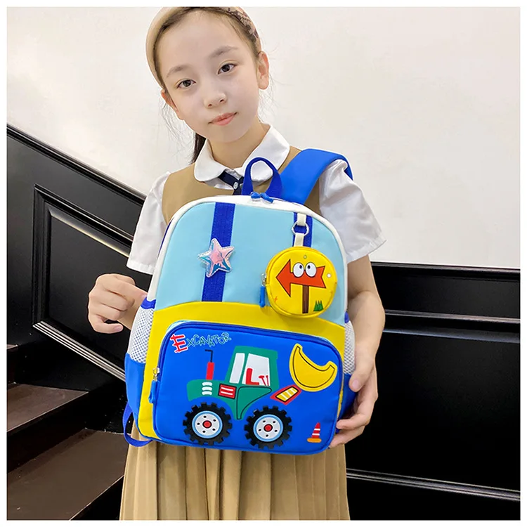 Neuer Kinderrucksack Cartoon Baufahrzeug Jungen Kindergarten-Tasche Atmungsaktiv Mittelgroß für die 3. Klasse – Detail 13