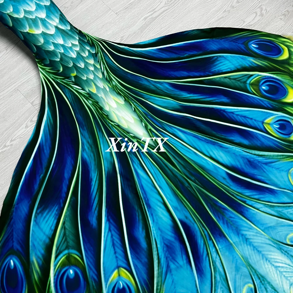 Beautiful Big Mermaid Tail Peacocks Soul Swimmable Tail with Printing Yarn No Monofin For Free Diving Model Photoshooting Suit