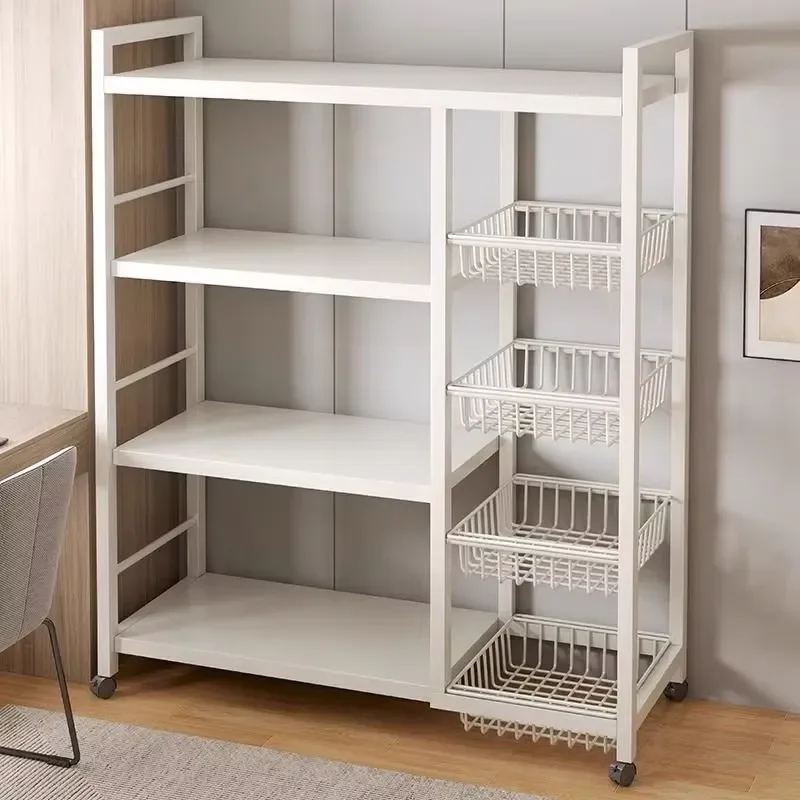 Space Saving 4 Tier Powder Coated Standing Kitchen Storage Rack Durable Metal Basket Multifunctional Vegetable Organizer
