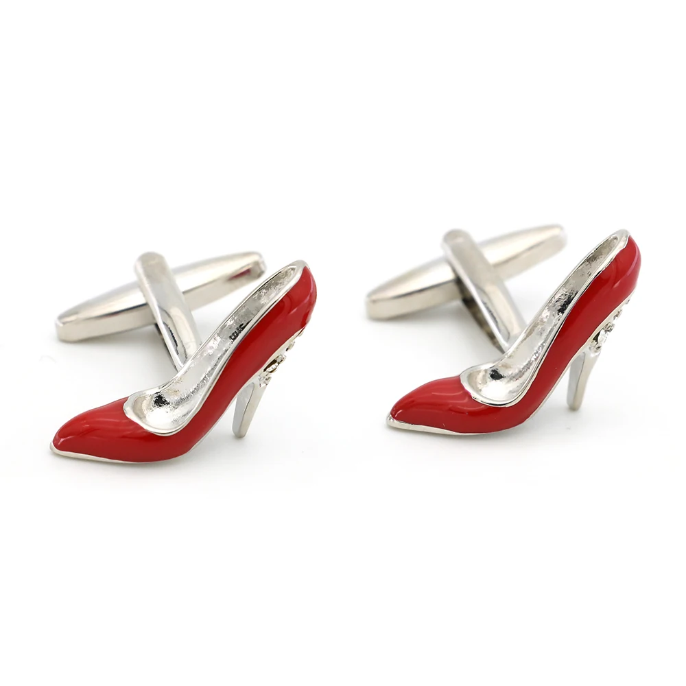 High-heeled Shoes Cuff Links Novelty Design Quality Brass Material Red Color Cufflinks Wholesale&retail