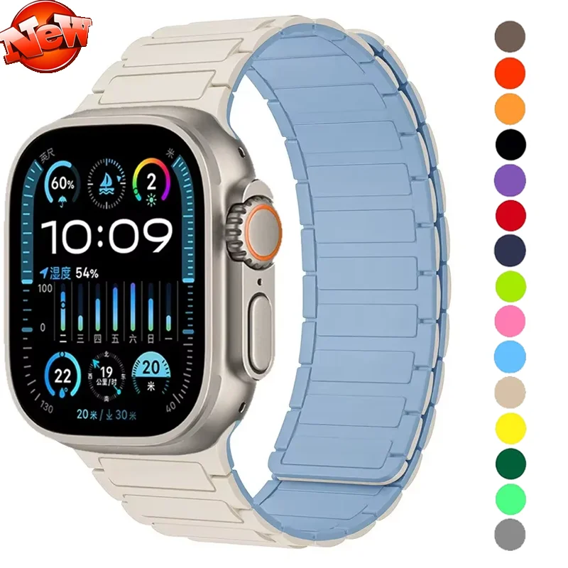 

Magnetic Silicone Strap for Apple Watch Series 10 46mm 42mm ultra 2 49mm Band 45mm 41mm 44mm 40mm Belt For iWatch 9 8 7 6 5 4 SE