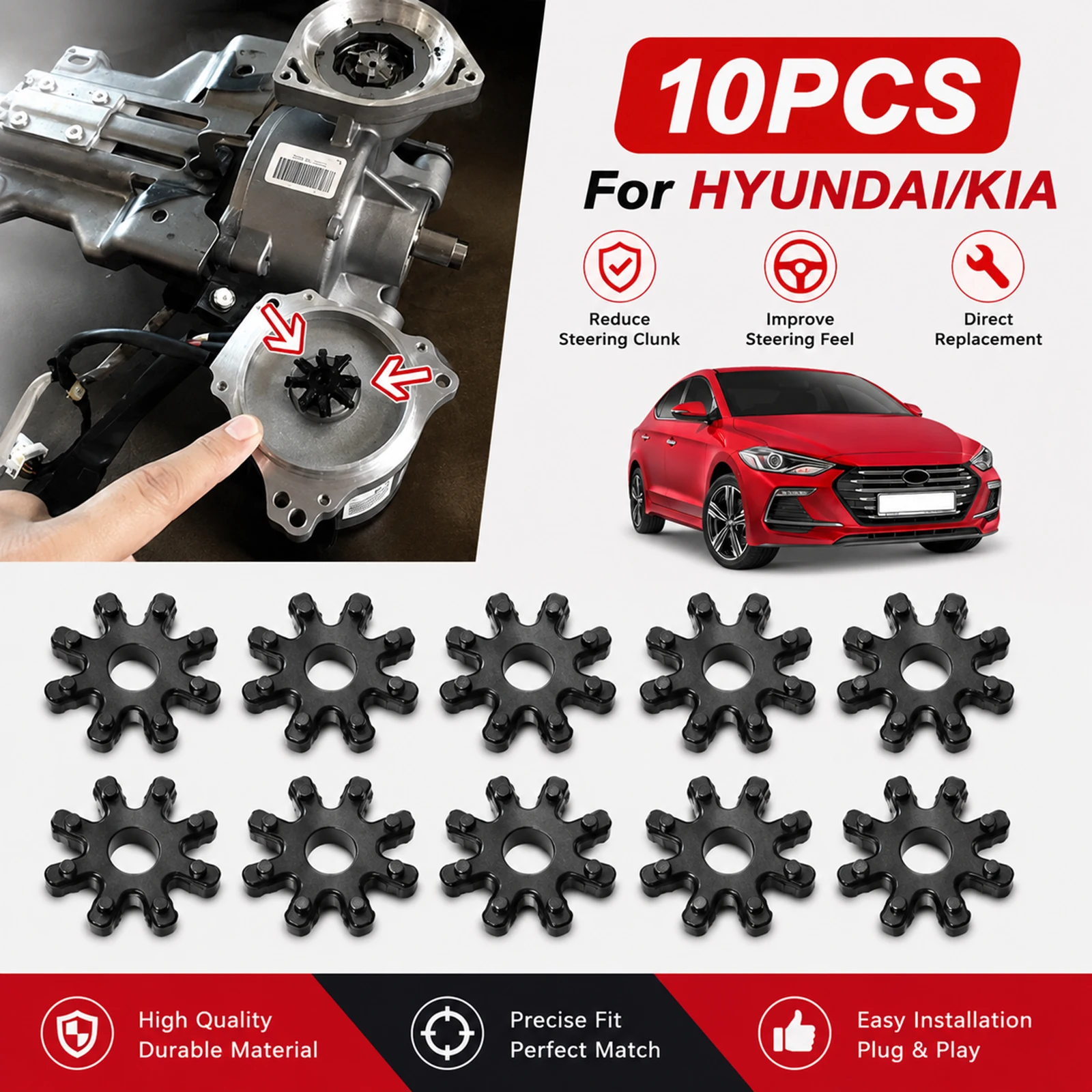 10PCS Steering Wheel Clunking Noise Fix Coupler Bushing For Hyundai Sonata Elantra 2011-2014 Kia Soul Optima MDPS Rubber Pad