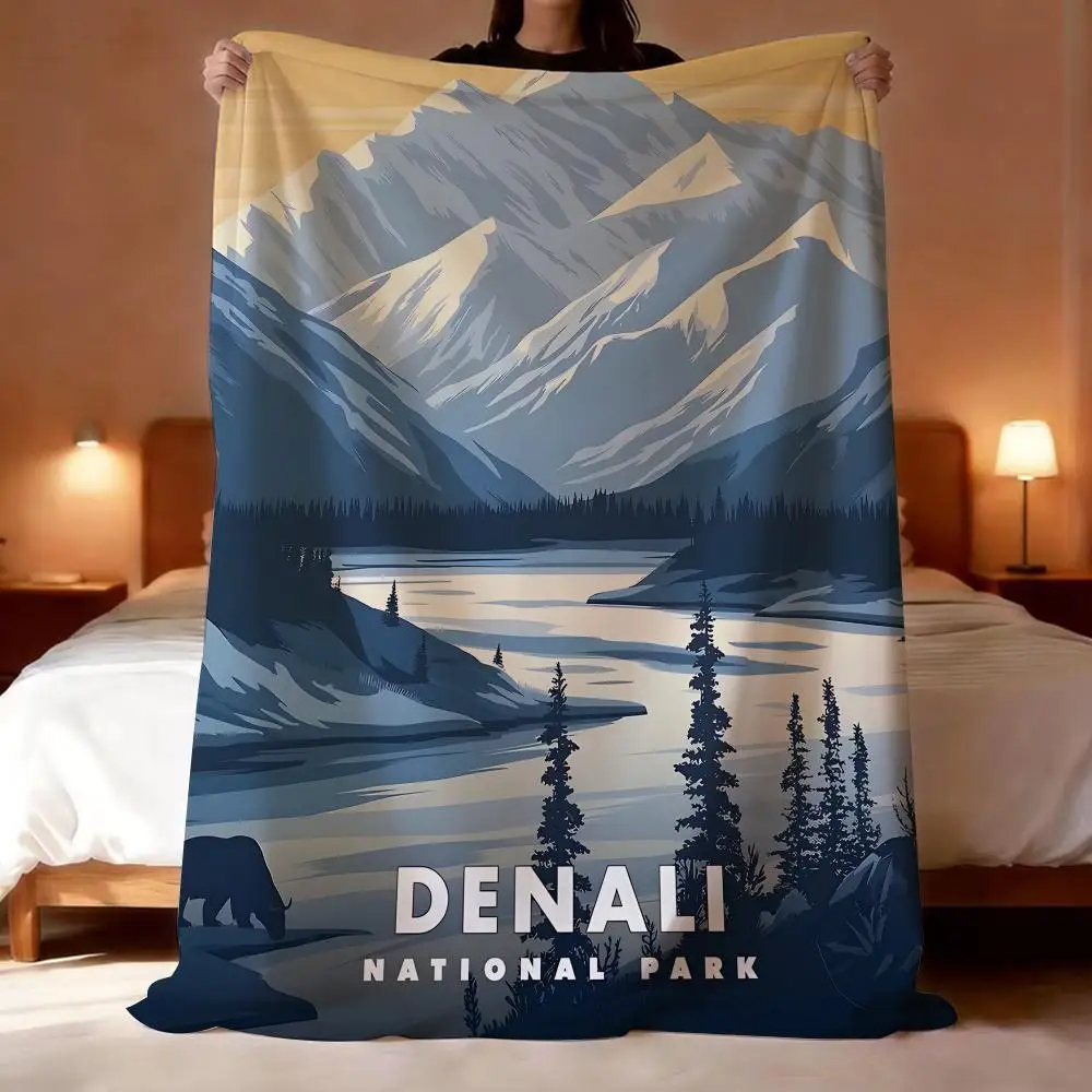 National Park Denali National Park Throw Short Plush Throw Blanket Soft Skin-Friendly Multi-Scene Home Office