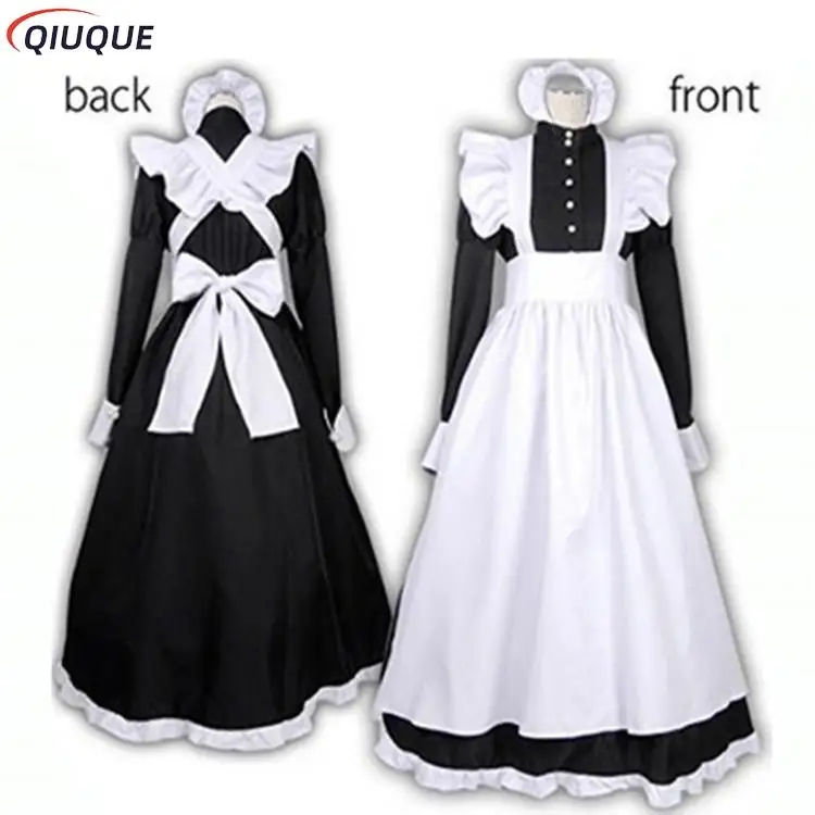 

Women Black and White Maid Costume British Style Long Cafe Maid Dress Men Outfit Cosplay Costume