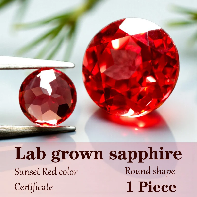 

Round Cut Lab Grown Sapphire Sunset Red Color for DIY Advanced Charms Jewelry Rings Earrings Making with Certificate Wholesale