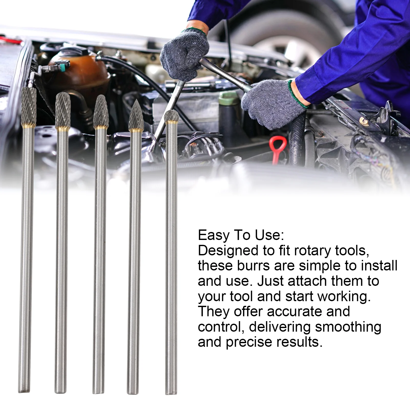 5pcs Rotary Tool Carbide Burr Set 150mm Double Grain Long Handle Alloy Impeller Polishing Tool for Chamfering Grinding Engraving