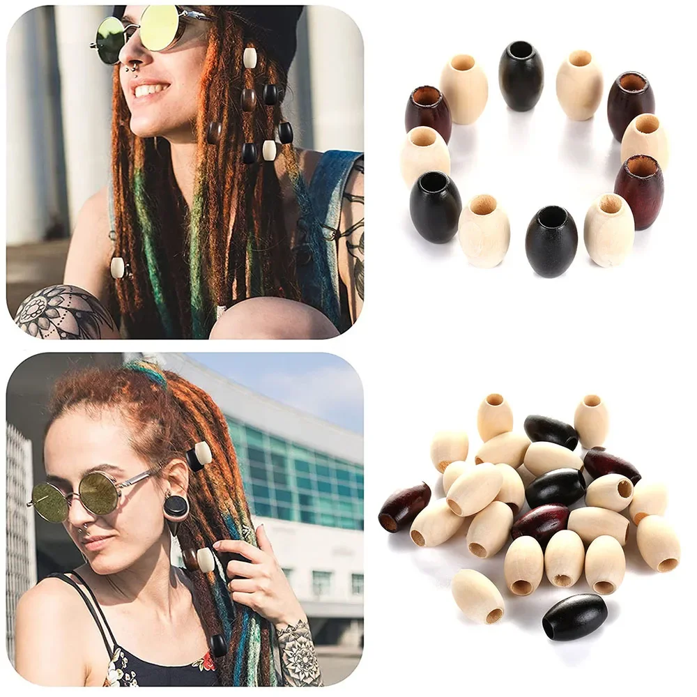 10Pcs Wine Red Large Wooden Spacer Hair Beads Dreadlock Beads Natural Tube Beads with 10mm Hole for Loc Jewelry Dreadlock