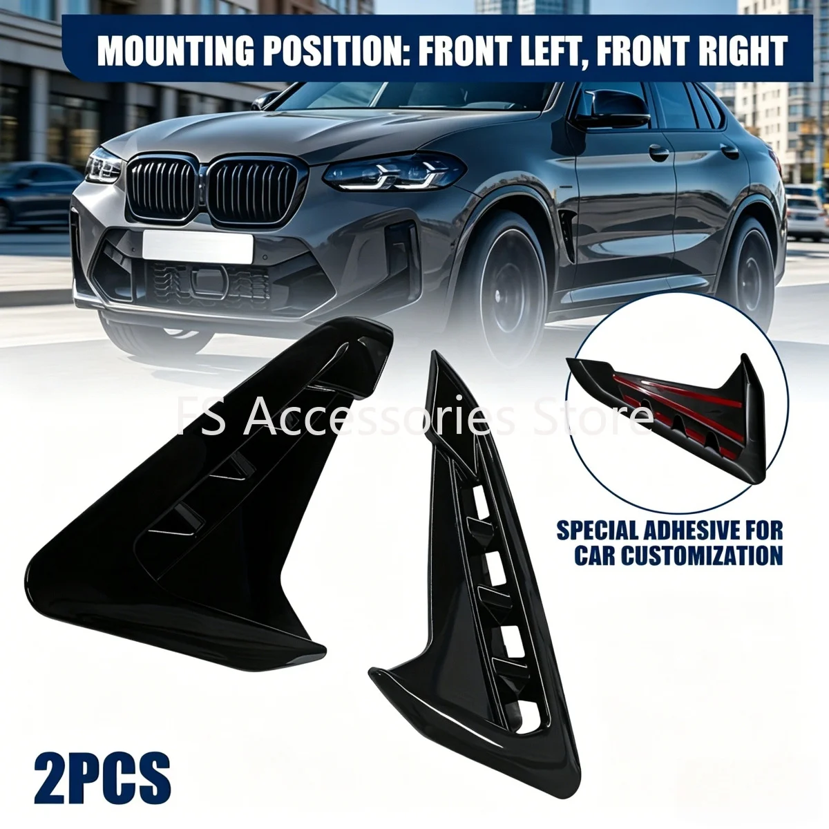 2 Stück glänzend schwarze/carbonfarbene Auto-Frontkotflügel-Seitenlüftungsabdeckungen, Haifischflossen-Seitenlüftungsaufkleber für BMW X3 X4 G01 G02 2018-2022