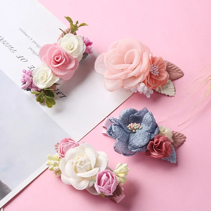 Baby Hair Clips Artificial Flower Girls Princess Pearl Side Clip Spring Summer Children Lovely Barrette Infant Todder Colorful