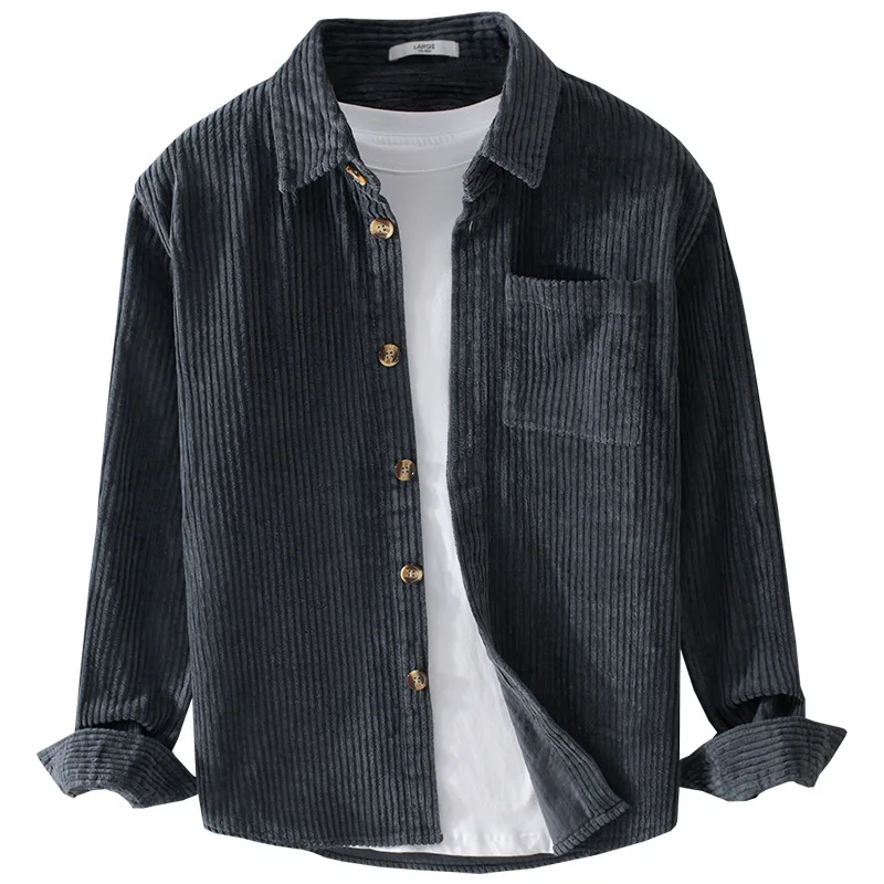 

Men's Corduroy Shirt Casual Long Sleeve Button Down Shirts Retro Solid Color Loose Fit Tops Spring Autumn Streetwear with Pocket