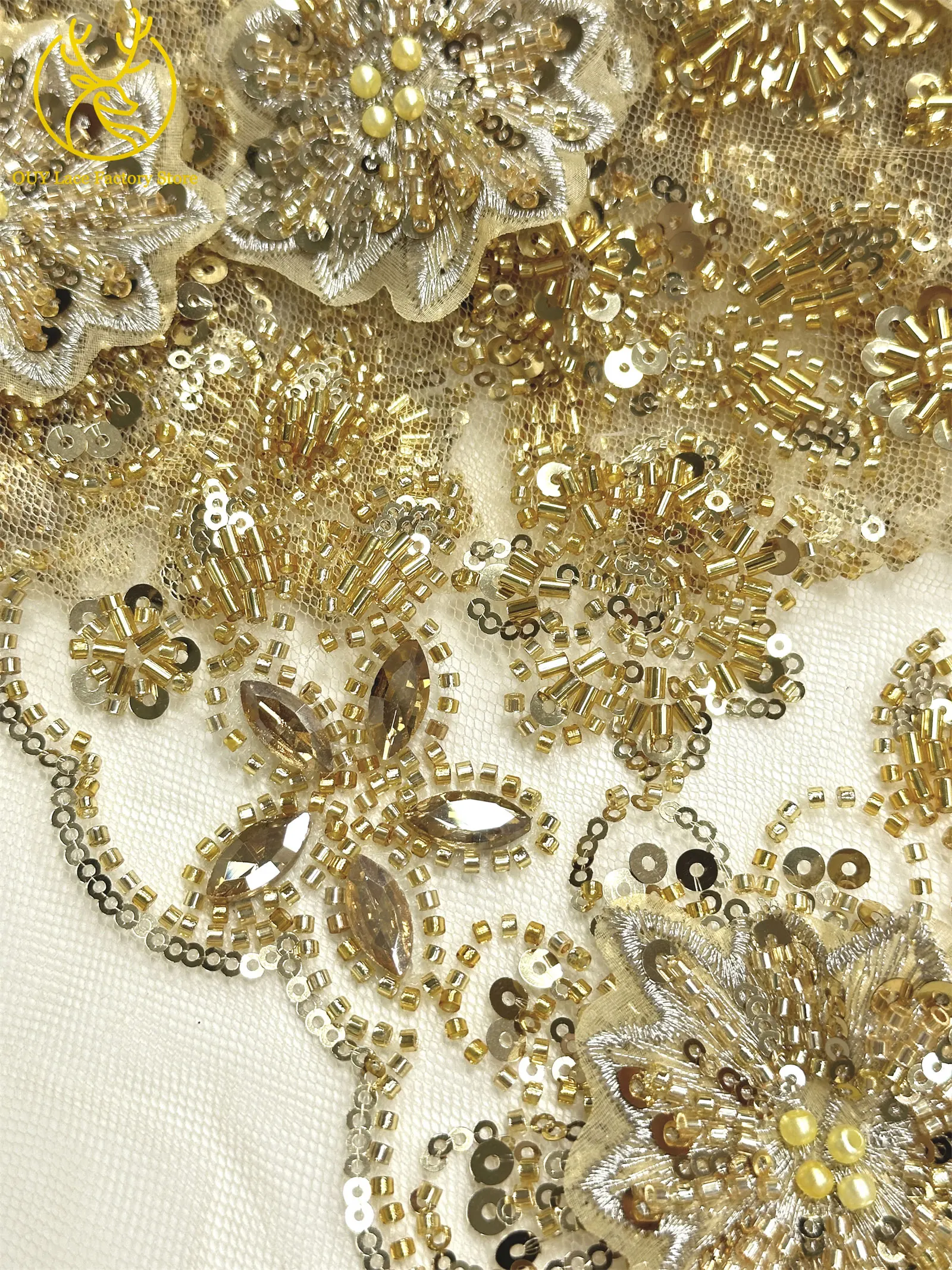 Luxuriöser königsblauer Hochzeits-Spitzenstoff, afrikanischer Perlen-Pailletten-Spitzenstoff, nigerianischer bestickter Mesh-Spitzenstoff für Hochzeitskleider – Detail 18