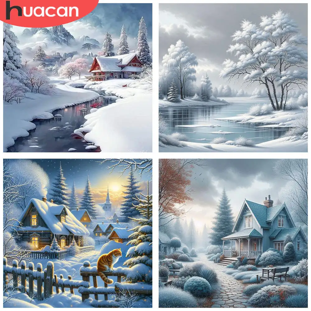 HUACAN 1 stücke Diamant Malerei Winter Wunderland Landschaft Gemütliche Kabine 5D DIY Diamant Stickerei Kits 3D Voll Bohrer Mosaik Bild