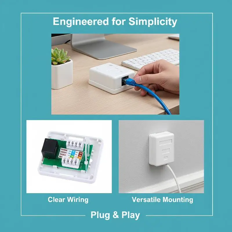 @*Port Surface Mount Box Heavy Duty ABS Face Plate Keystone Jack for Telecom Equipment Cabling Projects