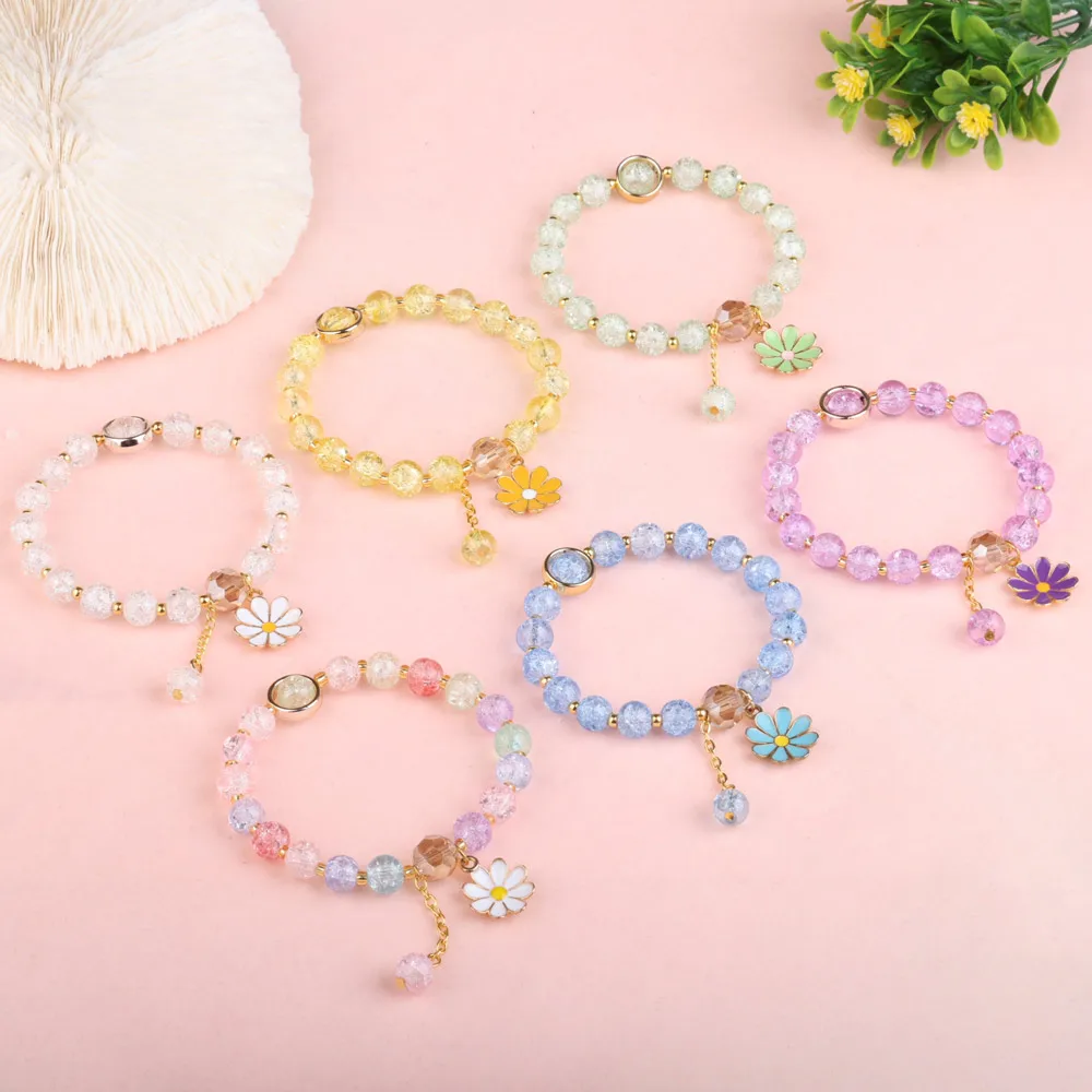 Lucky Popcorn Crystal Bracelet New Korean Daisy Flower Multicolor Glass Beads Bracelets For Women Girl Jewelry Lovely Gift