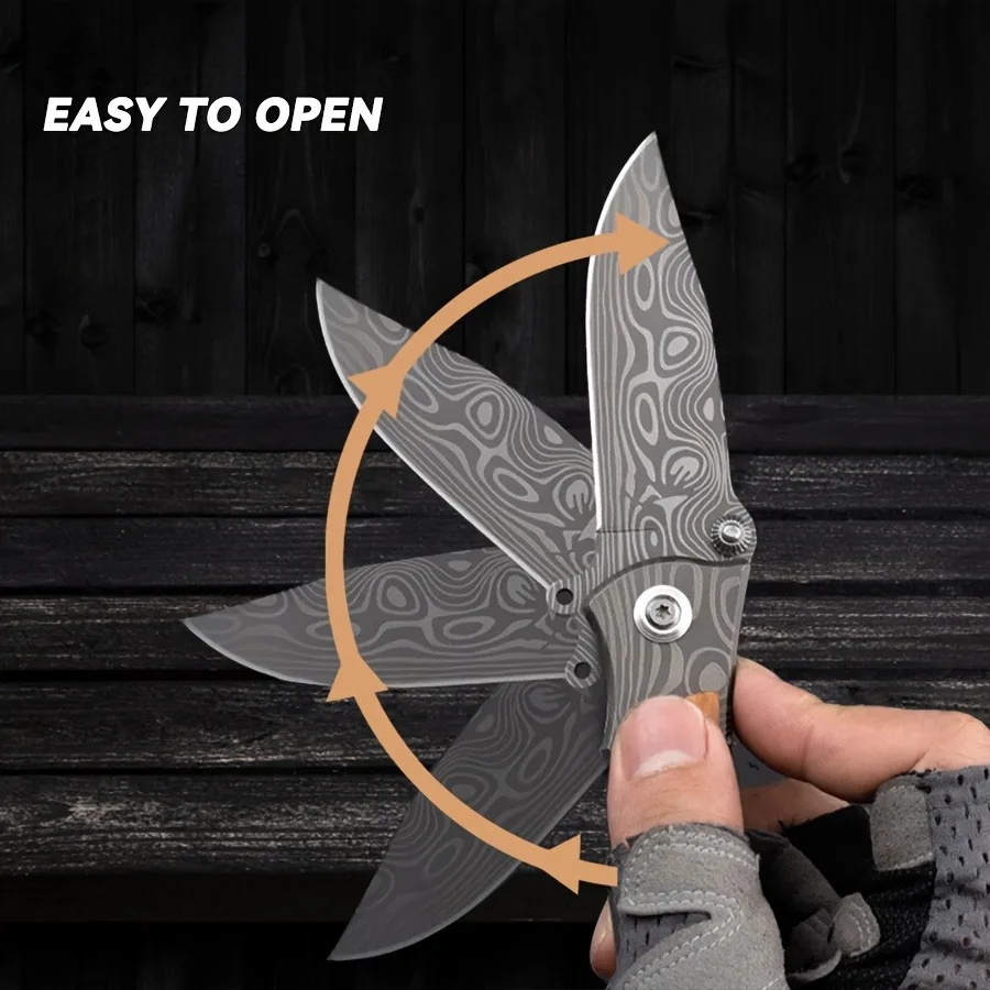 Top Quality Tactical Damascus Coating Flipper Folding Knife Stainless Steel+Wood Handle Camping Hunting Knives Pocket EDC Tool