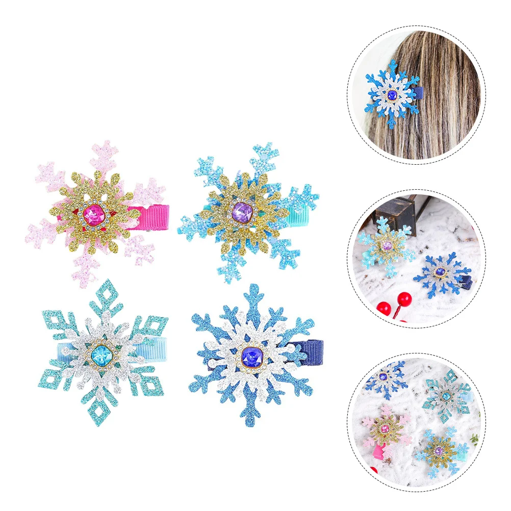 

4Pcs Snowflake Rhinestone Hair Clips Cute Duckbill Clips Christmas Hair Accessories for Girls Winter Holiday Party Princess