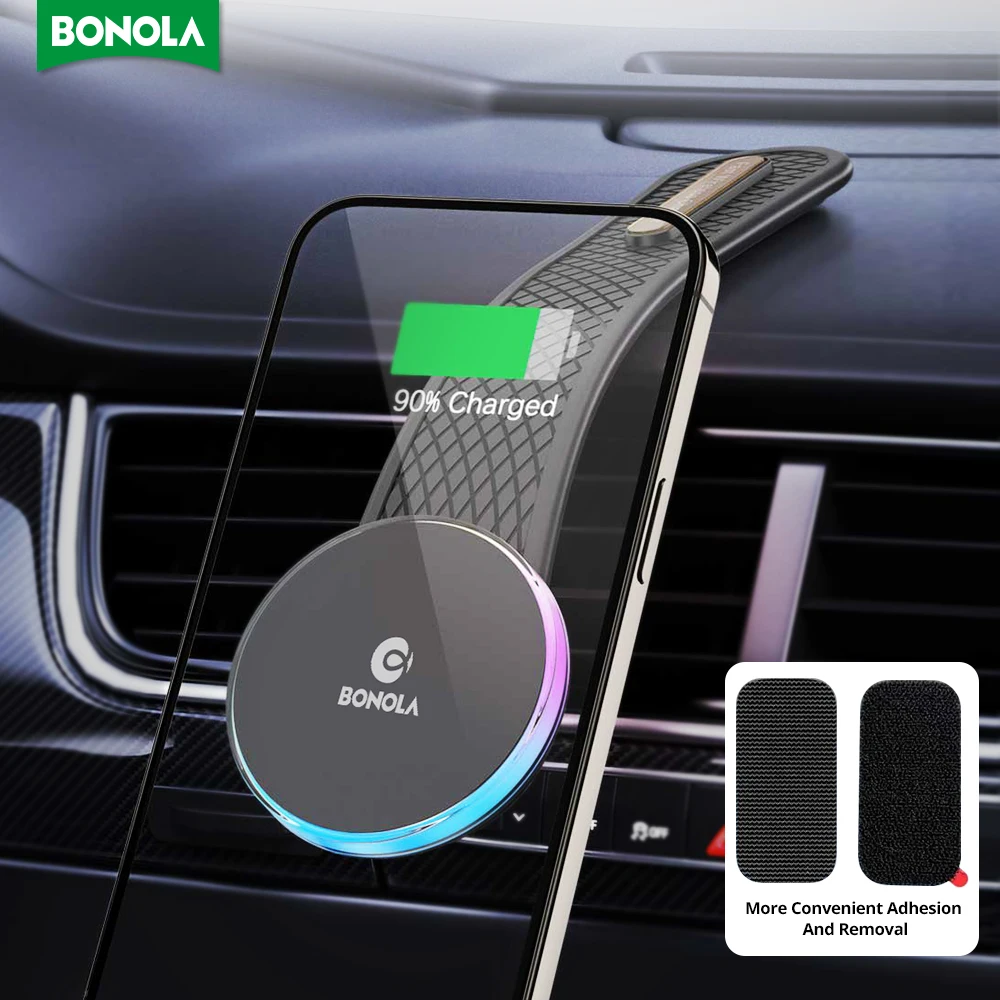 

Bonola RGB Lamp Wireless Car Charger for iPhone15 Pro/15 Bendable Magnetic Car Holder 15W Fast Wireless Charger for Samsung