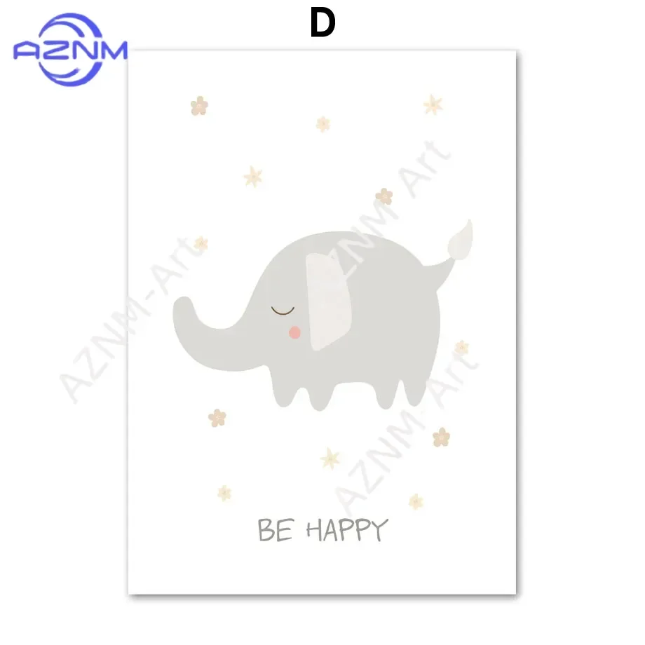 1Pc/6Pcs Animal Poster Lion Giraffe Elephant Zebra Unicorn Jellyfish Wall Art Print Canvas Painting Nursery Pictures Room Decor