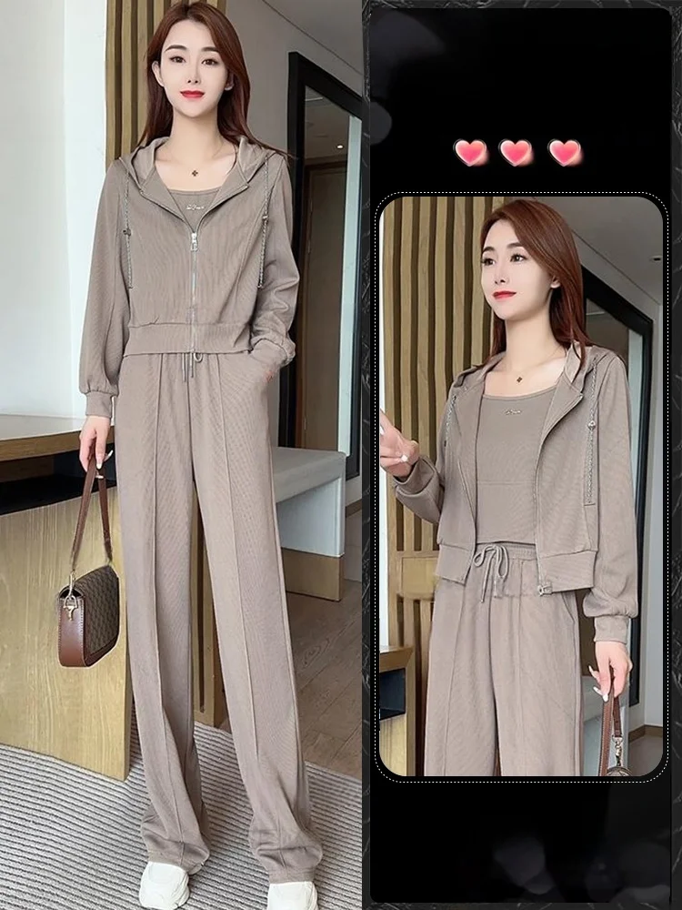 

Модный комплект из двух предметов: открытый кардиган и брюки с высокой талией и широкими штанинами для женщин, весна 2026, повседневный, дышащий, комфортный