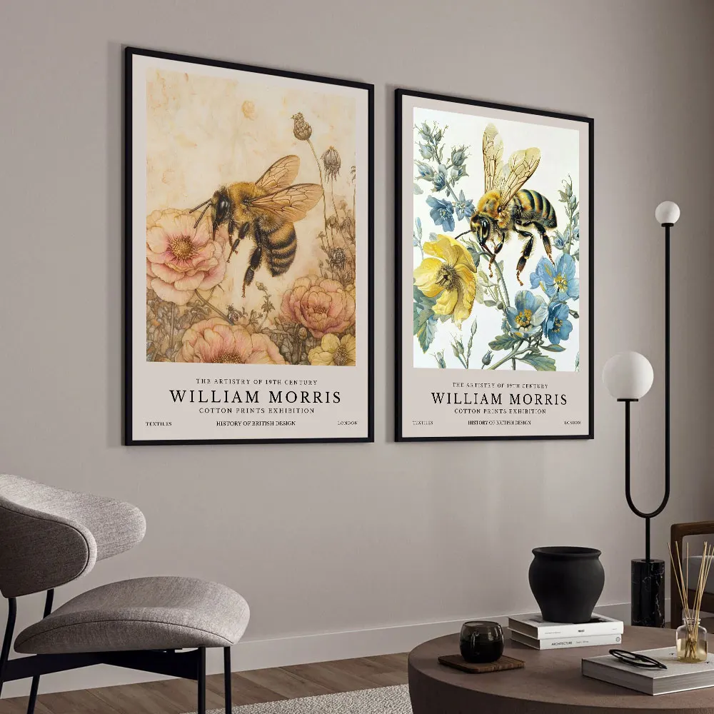 Retro William Morris Bees and Flowers Poster Canvas Print Painting Wall Art Bedroom Study Studio Living Room Home Decoration