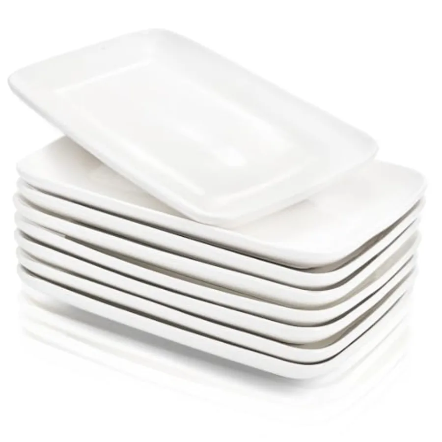 

8 шт. прямоугольные фарфоровые тарелки 8-дюймовые белые тарелки для десертов и закусок для сервировки салата, современная кухонная посуда Se