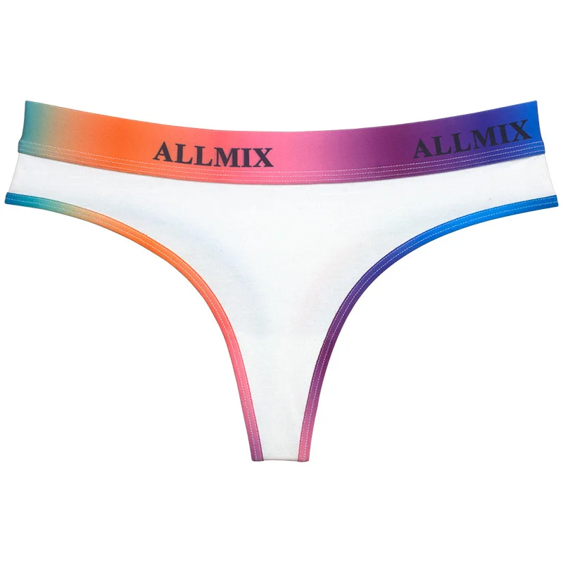 SP&CITY Sports Gradual Rainbow Letter Cotton Thongs Sexy Underwear Women\'s Low Waist Traceless Fitness Panties Seamless Briefs