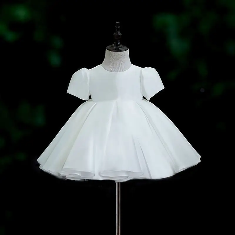 Flower Boy Wedding Short/LongSleeve Little Girl Dress Girls White Round Neck Wedding Dress Children\'s Birthday Princess Dress