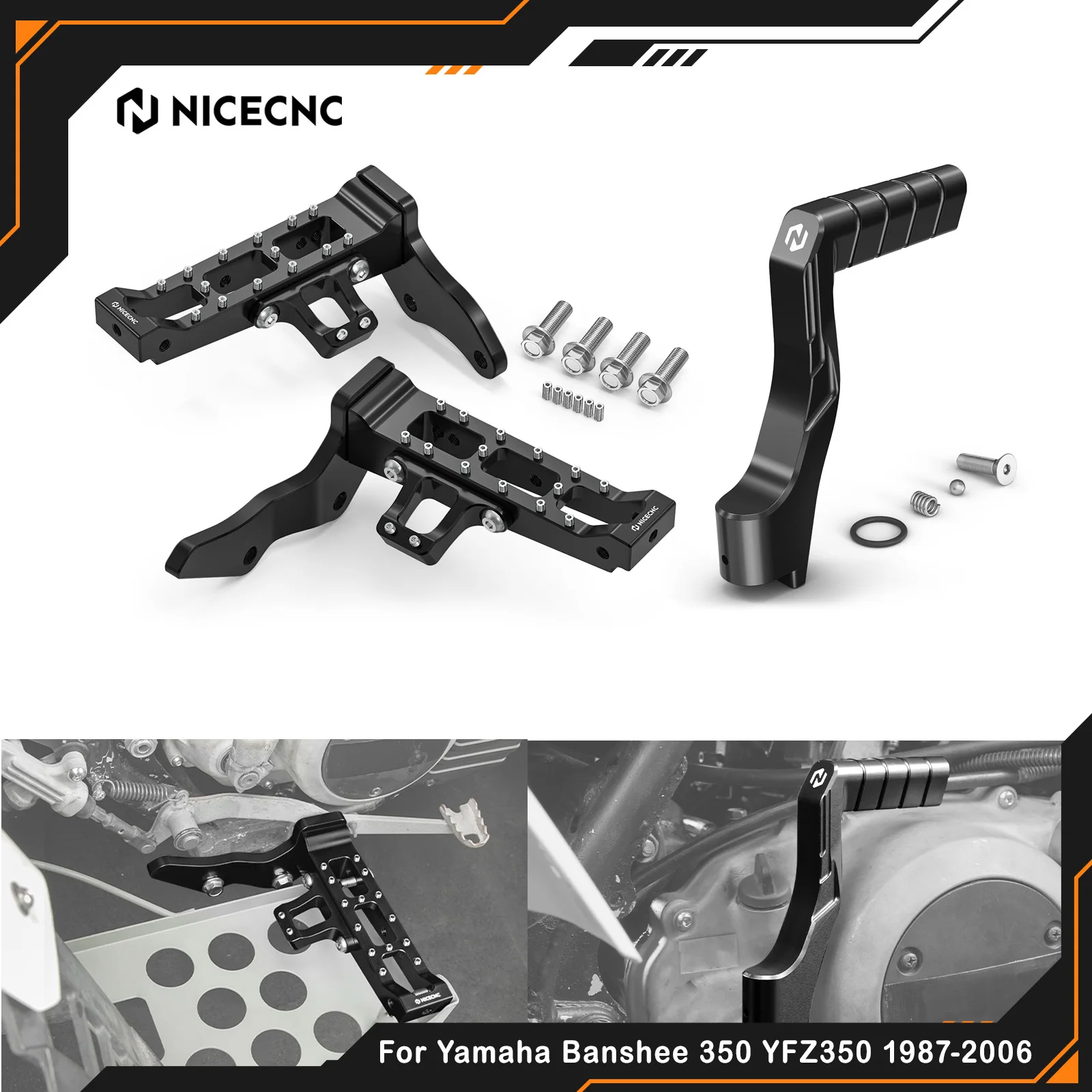 NICECNC For Yamaha Banshee 350 1987-2006 2005 Adjustable Kickstarter Starter Lever & Extended Wider Foot Pegs Kit Aluminum ATV