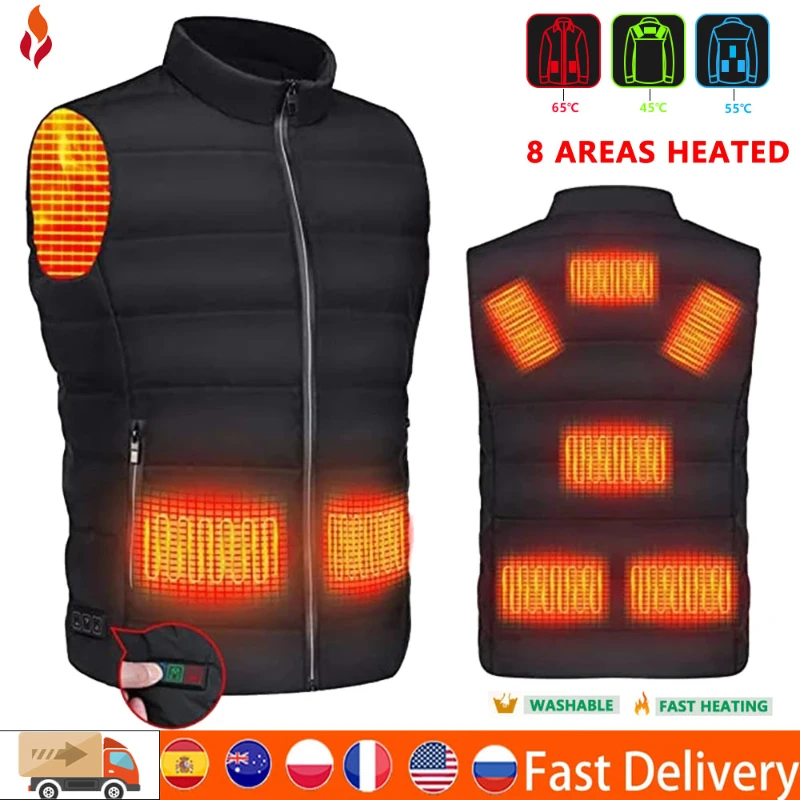 Ins Winter Heated Vest Jacket Warm Men 5/8 Areas USB Heated Electric Heating Jacket Outdoor Waistcoat Fish Hiking Heating Vest