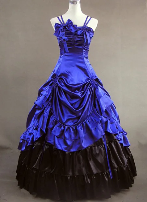 Vestido de rainha medieval feminino, vestido de noite princesa, saia plissada, elegante Lolita gótica, vitoriana extravagante azul