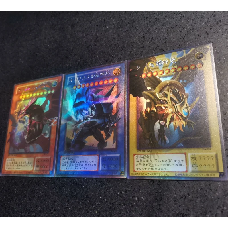 3Pcs/Set Yu Gi Oh Cards G4 Egyptian God Obelisk the Tormentor Anime Game Collection ACG DIY Color Flash Cards Off Screen Series