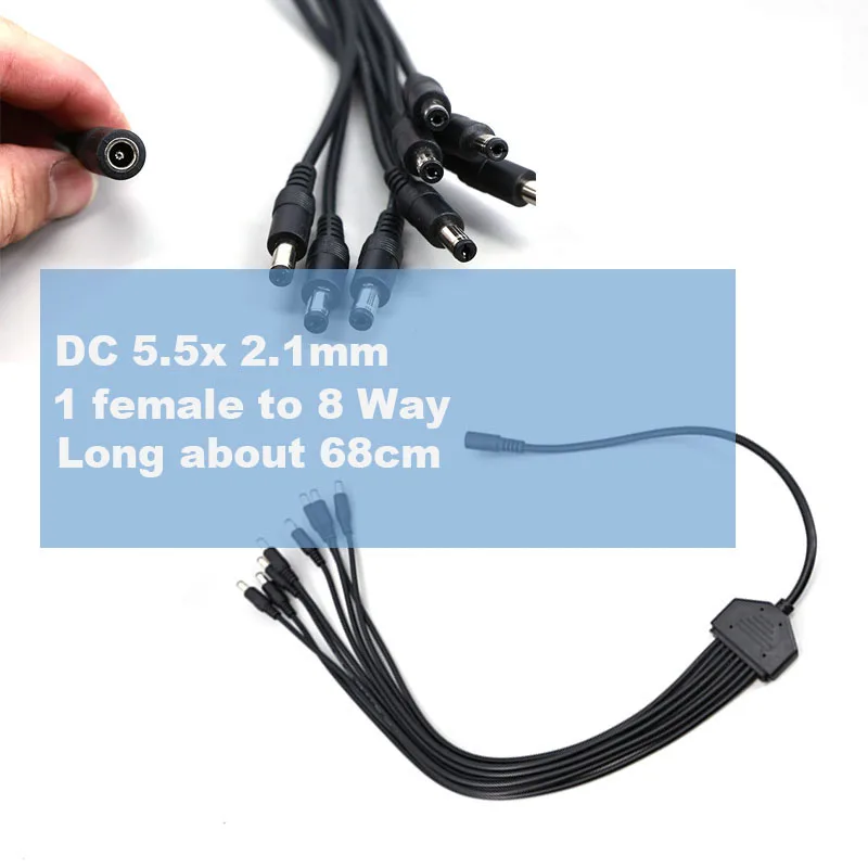 

5.5x 2.1mm 1 female to 8 Way male DC Power 18awg Splitter Cable 5V 12V 24V Adapter Connector Cord for Strip Lights CCTV Camera A