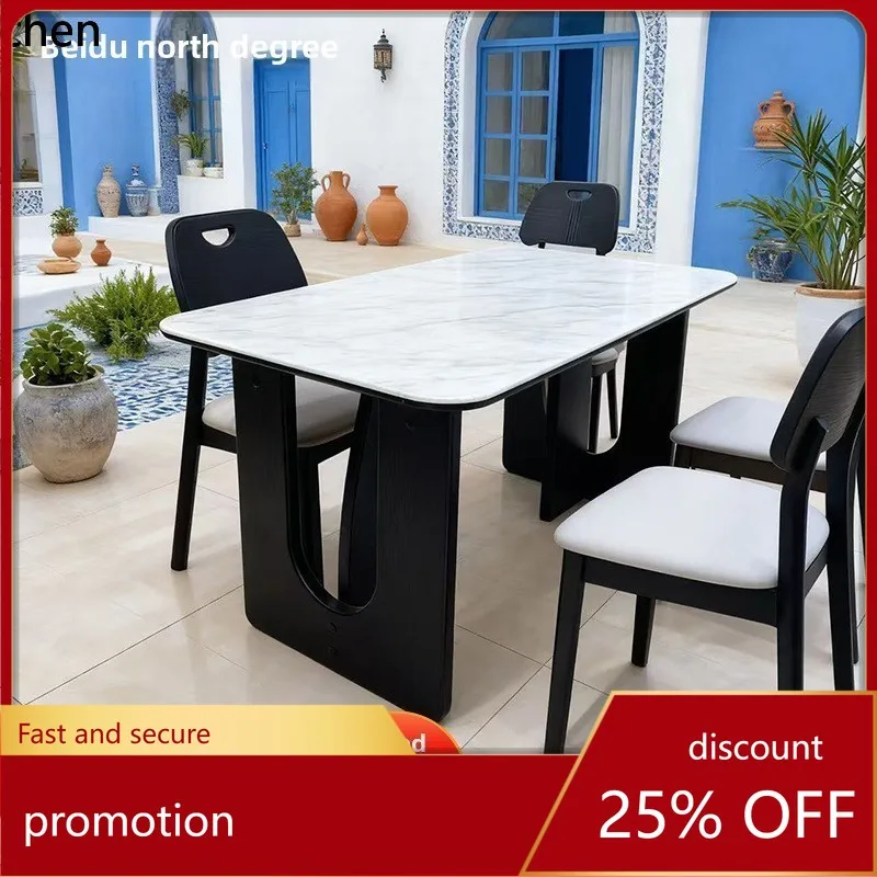 HT Retro Technology Stone Dining Table High-End Minimalist Vintage Style Dining Table Solid Wood