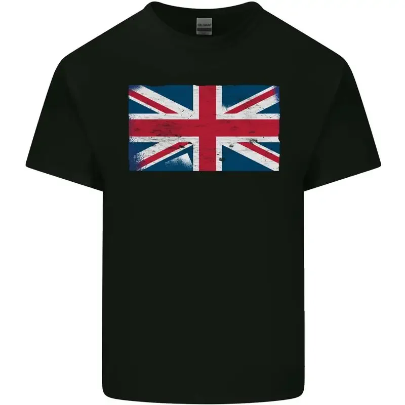 Angustiado Union Jack Bandera Gran Bretaña Algodón Hombre Camiseta