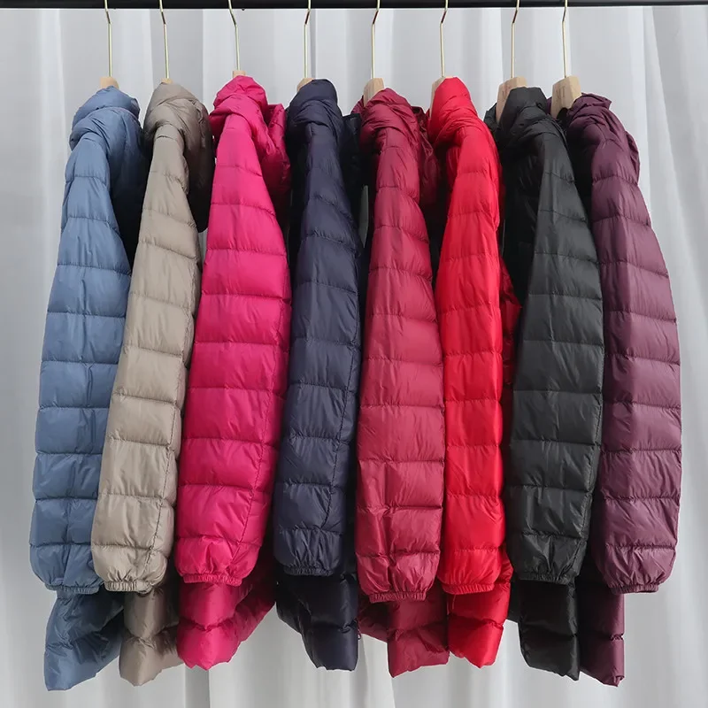 Hat Detachable Hooded Down Coat Winter Women Light Thin White Duck Down Jacket Parkas Ladies Long Warm Big Size Puffer Outwears