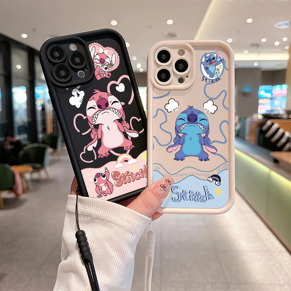 Disney Cute Stitch Phone Case for Samsung S24 S23 S22 S21 S20 Note 20 FE Plus Ultra 5G Soft Silicone TPU Cover With Hand Strap