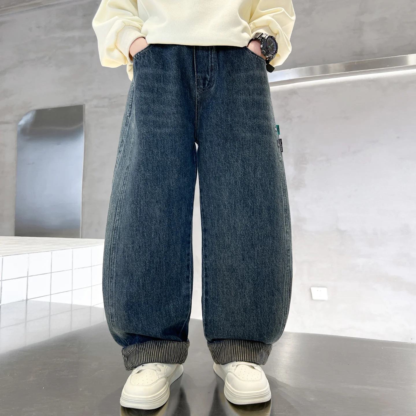 Spring Autumn Teenage Boys Jeans Fashion Loose Straight Denim Pants For 4-16 Years Kids Casual Clothes Children Outdoor Trousers