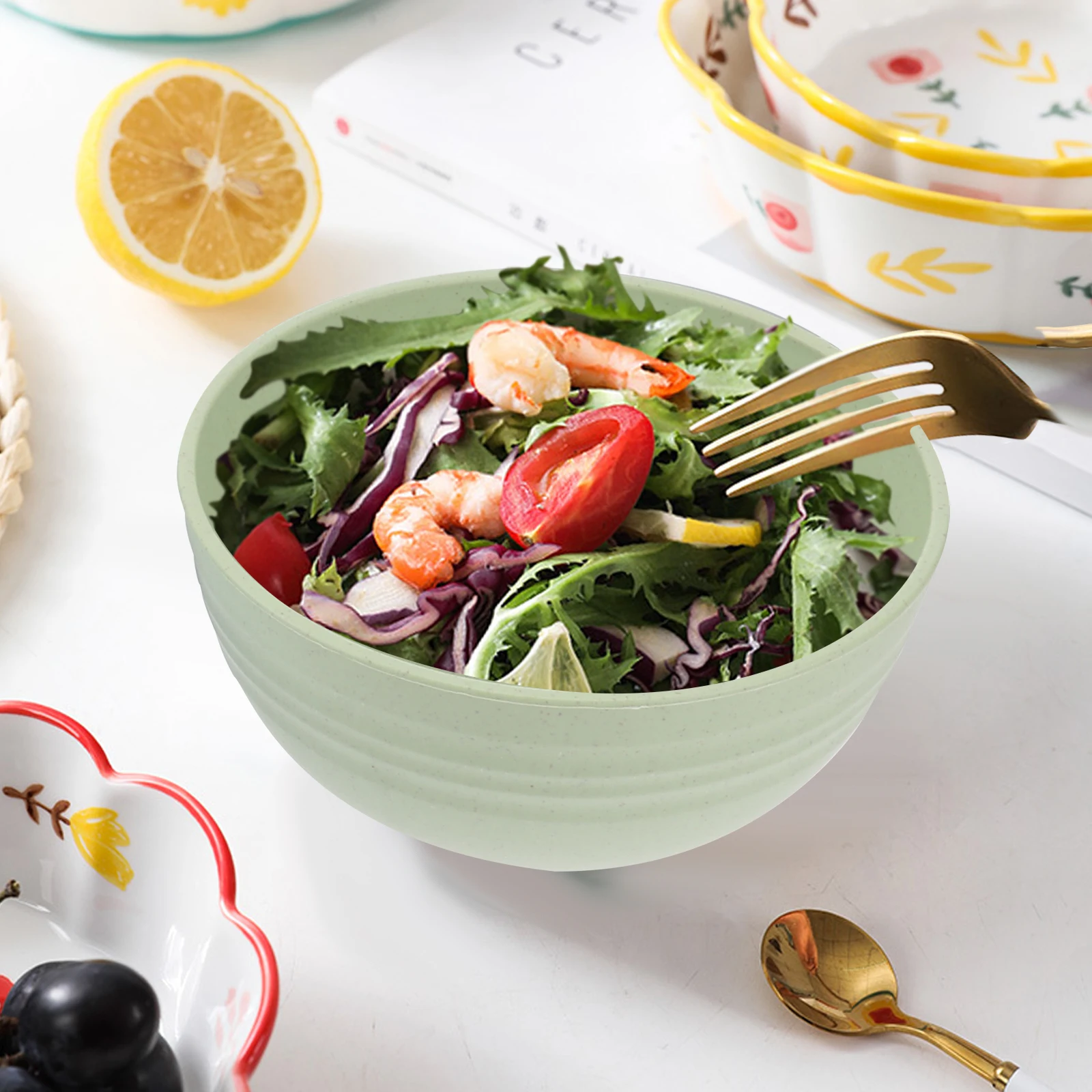 

5 шт., набор салатников из пшеничной соломы, 12 см, легкие небьющиеся миски для смешивания, контейнер для фруктовой лапши, миска для фруктового салата