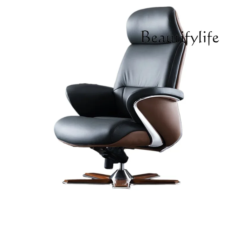 

Italian light luxury leather boss office chair cowhide executive chair comfortable swivel chair can lie down